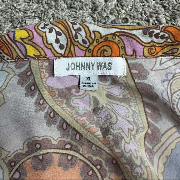 JOHNNY WAS Brooklyn Paisley Silk Set XL yellow purple pajama pants short sleeve - Picture 12 of 16